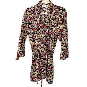 Cora J. Design Pie Print Robe Womens Size Small S Wrap Front Belt Made In USA